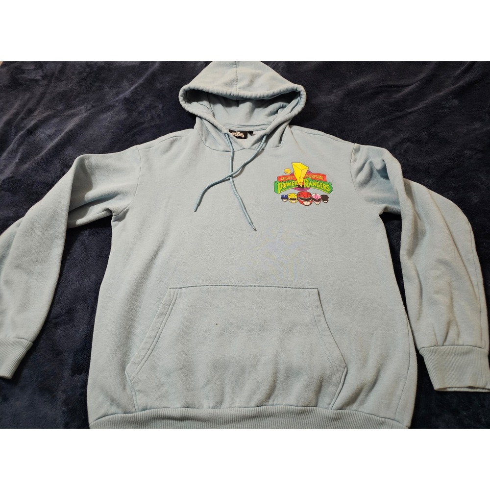 Mighty Morphin Power Rangers Hoodie Mens Medium Light Blue Graphic Sweatshirt